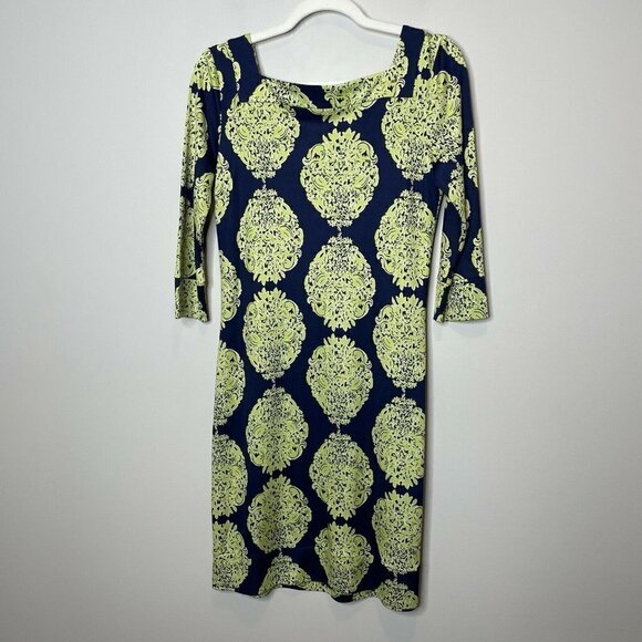 Lilly Pulitzer Womens Dress 6 Silk Knit Newport Navy Blue Green Resort Medallion - Picture 4 of 6